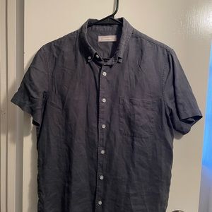 Indigo linen button down shirt